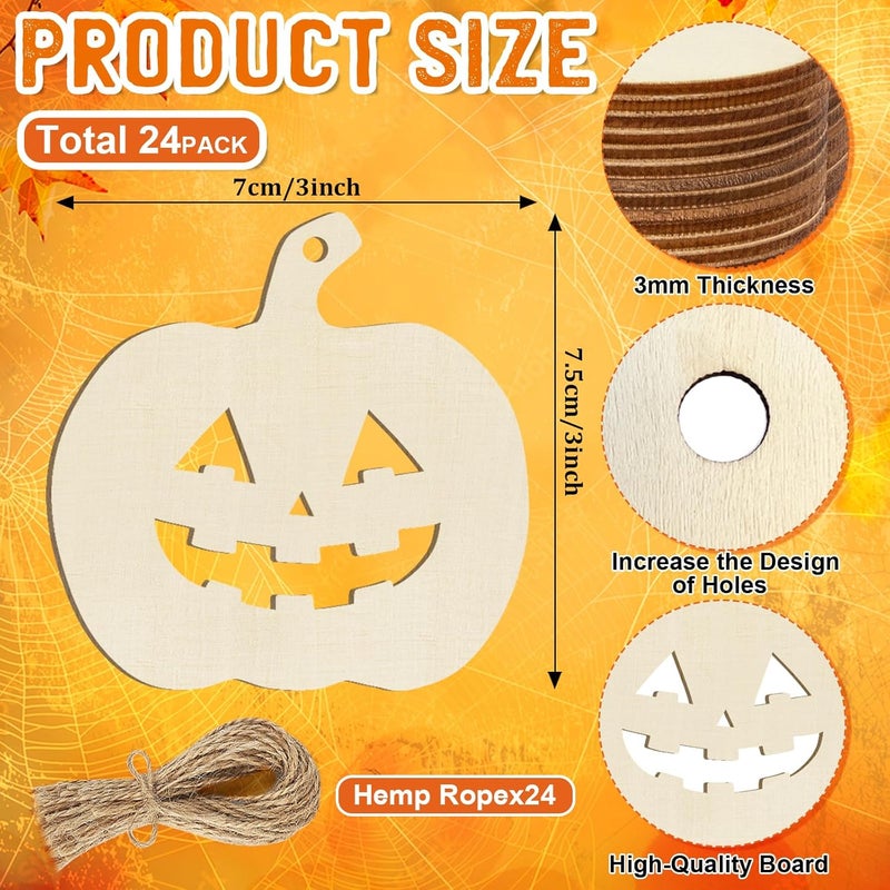 Sophena Wooden Pumpkins Ornaments to Paint Halloween Thanksgiving Decoration Cutouts Unfinished 24PCS, DIY Blank Unfinished Pumpkin Wood Discs Ornament for Home Harvest Crafts Hanging Autumn Decorations - Image 2